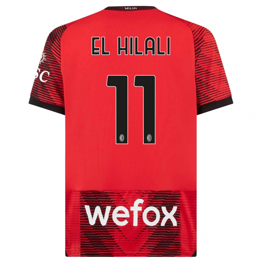 Mujer Camiseta Youns El Hilali #11 Negro Rojo 1ª Equipación 2023/24 La Camisa Chile