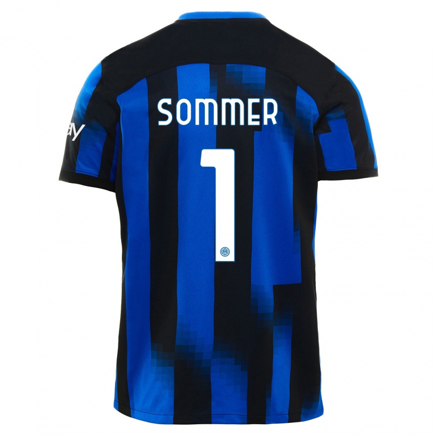 Mujer Camiseta Yann Sommer #1 Azul Negro 1ª Equipación 2023/24 La Camisa Chile