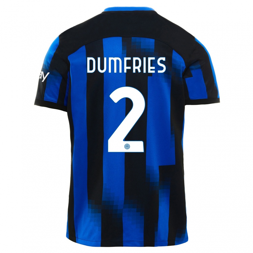 Mujer Camiseta Denzel Dumfries #2 Azul Negro 1ª Equipación 2023/24 La Camisa Chile