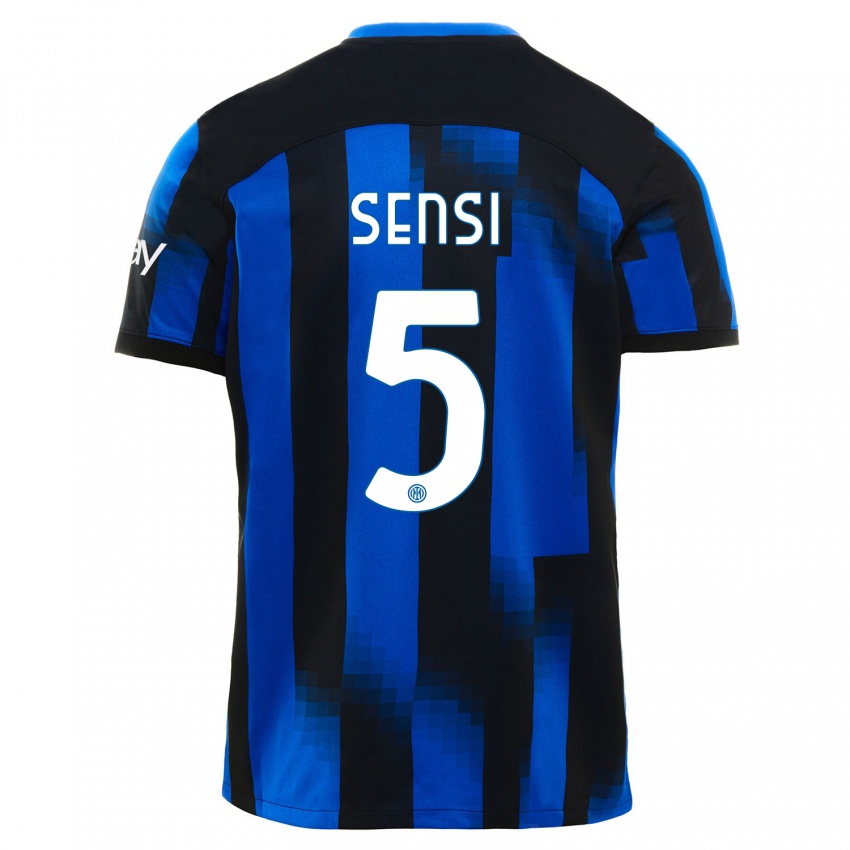 Mujer Camiseta Stefano Sensi #5 Azul Negro 1ª Equipación 2023/24 La Camisa Chile