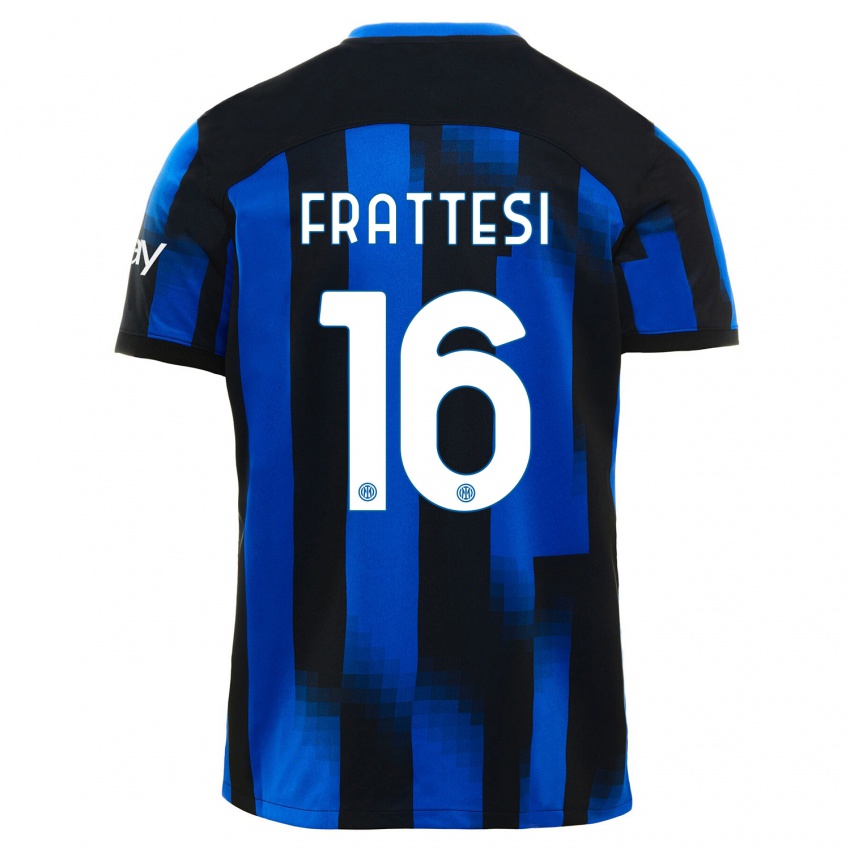 Mujer Camiseta Davide Frattesi #16 Azul Negro 1ª Equipación 2023/24 La Camisa Chile