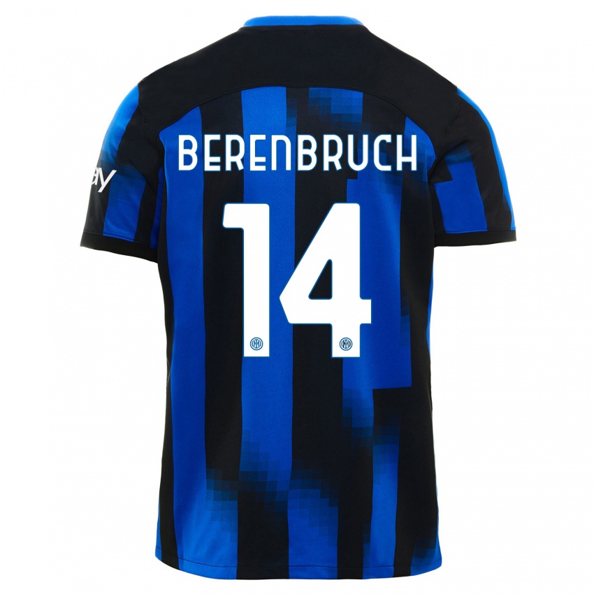 Mujer Camiseta Thomas Berenbruch #14 Azul Negro 1ª Equipación 2023/24 La Camisa Chile