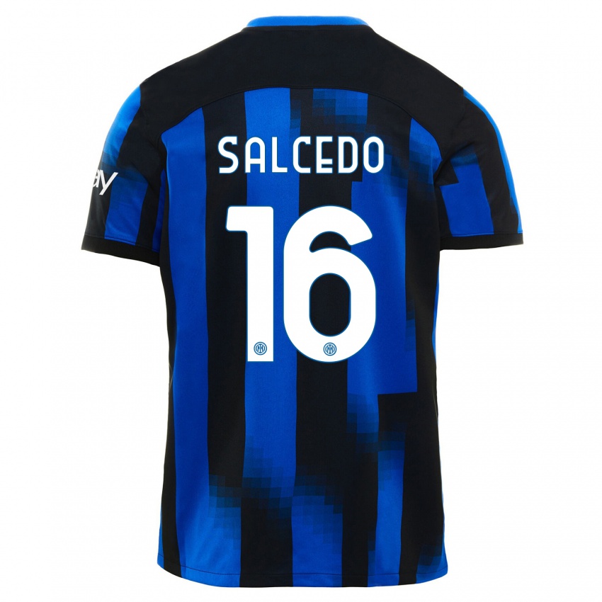 Mujer Camiseta Eddie Salcedo #16 Azul Negro 1ª Equipación 2023/24 La Camisa Chile