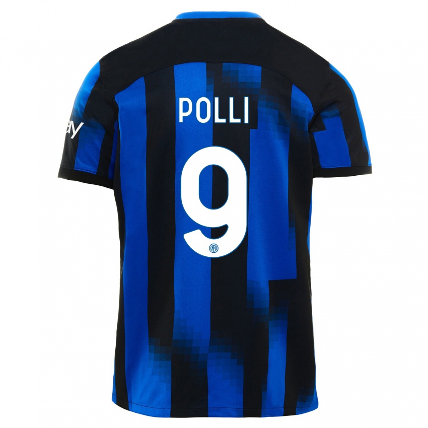 Mujer Camiseta Elisa Polli #9 Azul Negro 1ª Equipación 2023/24 La Camisa Chile