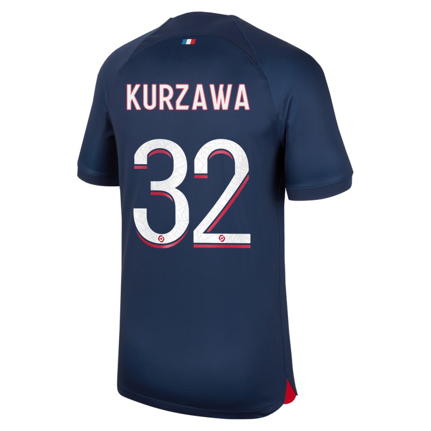Mujer Camiseta Layvin Kurzawa #32 Azul Rojo 1ª Equipación 2023/24 La Camisa Chile