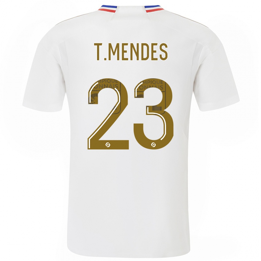 Mujer Camiseta Thiago Mendes #23 Blanco 1ª Equipación 2023/24 La Camisa Chile