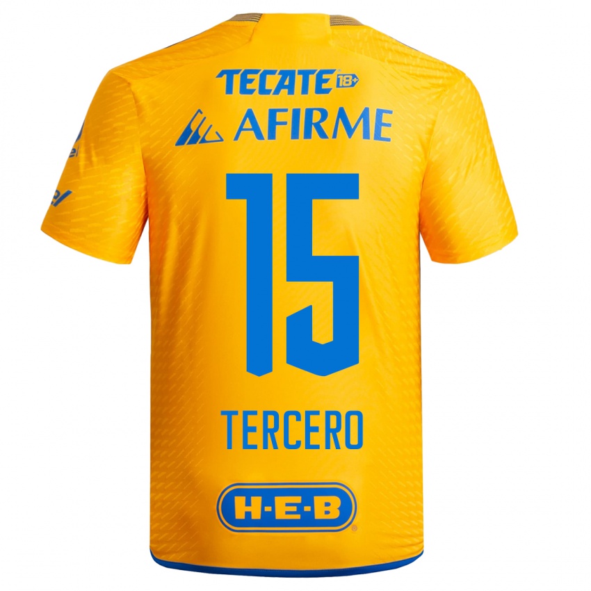 Mujer Camiseta Eduardo Tercero #15 Amarillo 1ª Equipación 2023/24 La Camisa Chile
