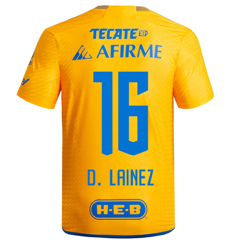 Mujer Camiseta Diego Lainez #16 Amarillo 1ª Equipación 2023/24 La Camisa Chile