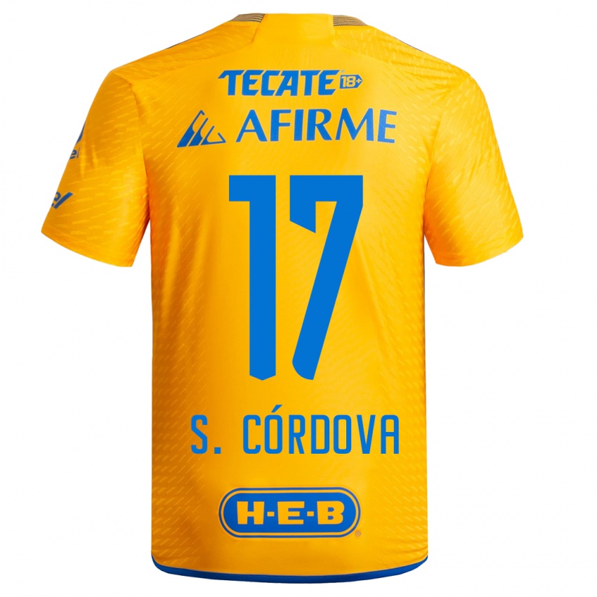 Mujer Camiseta Sebastian Cordova #17 Amarillo 1ª Equipación 2023/24 La Camisa Chile