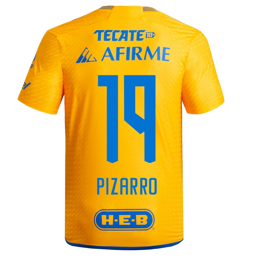 Mujer Camiseta Guido Pizarro #19 Amarillo 1ª Equipación 2023/24 La Camisa Chile