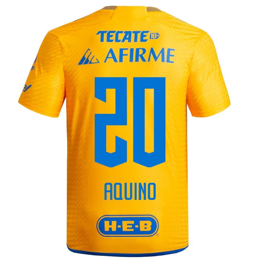 Mujer Camiseta Javier Aquino #20 Amarillo 1ª Equipación 2023/24 La Camisa Chile
