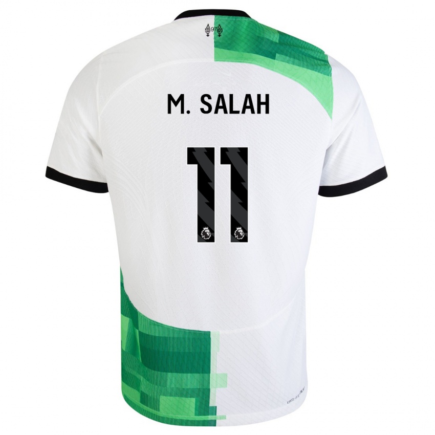 Mujer Camiseta Mohamed Salah #11 Blanco Verde 2ª Equipación 2023/24 La Camisa Chile