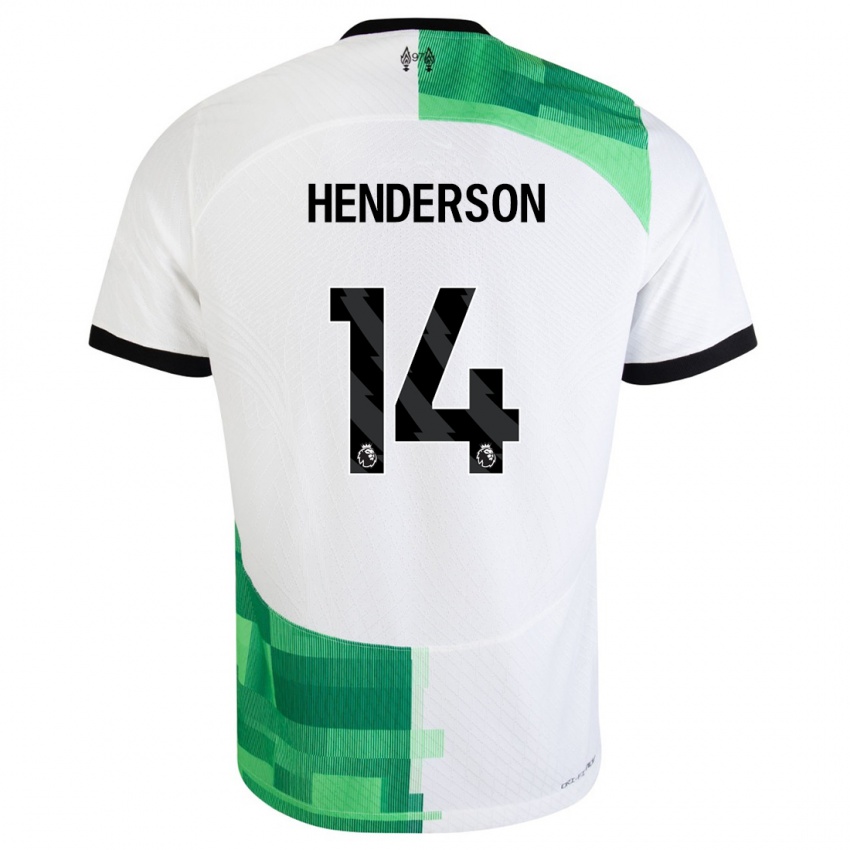 Mujer Camiseta Henderson #14 Blanco Verde 2ª Equipación 2023/24 La Camisa Chile