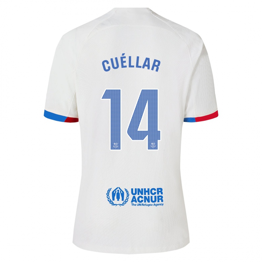 Mujer Camiseta Jaume Cuéllar #14 Blanco 2ª Equipación 2023/24 La Camisa Chile