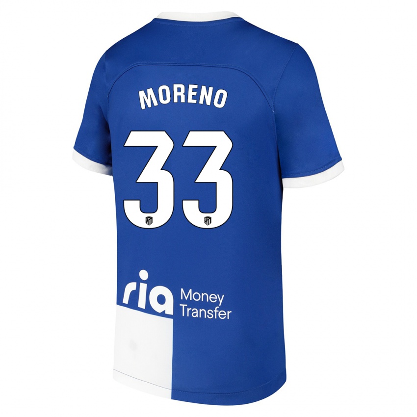 Mujer Camiseta Alberto Moreno #33 Azul Blanco 2ª Equipación 2023/24 La Camisa Chile