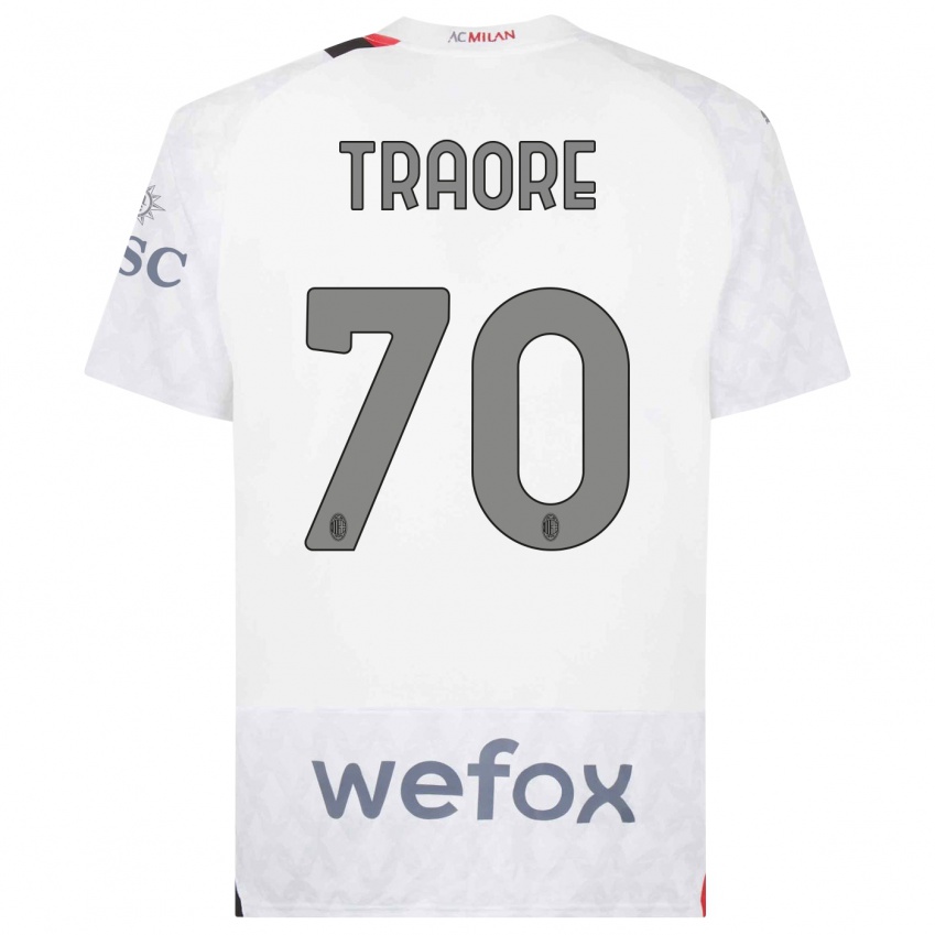 Mujer Camiseta Chaka Traore #70 Blanco 2ª Equipación 2023/24 La Camisa Chile