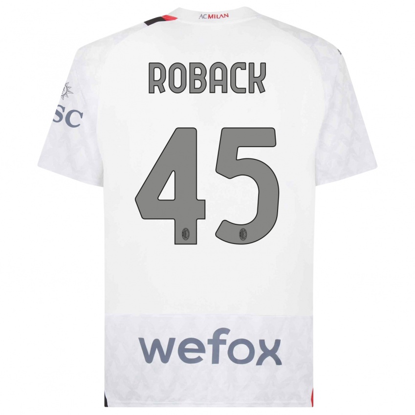 Mujer Camiseta Emil Roback #45 Blanco 2ª Equipación 2023/24 La Camisa Chile