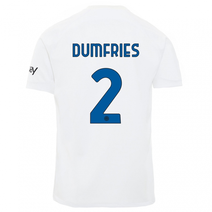 Mujer Camiseta Denzel Dumfries #2 Blanco 2ª Equipación 2023/24 La Camisa Chile