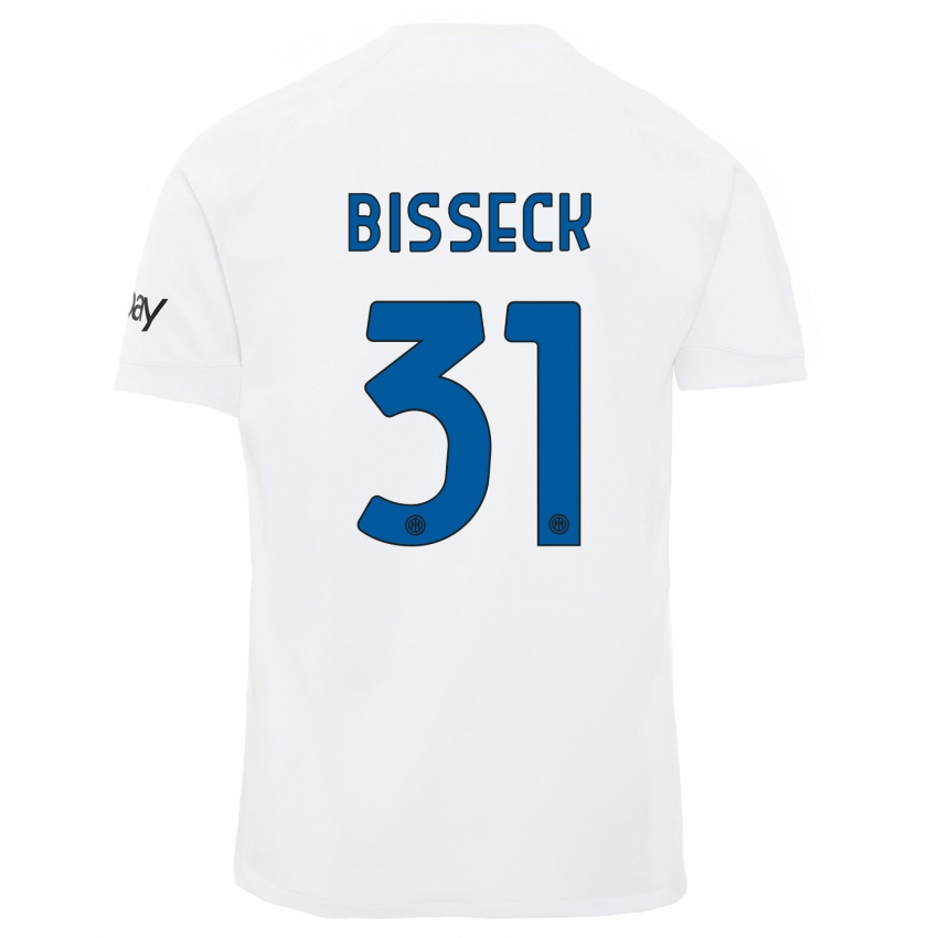 Mujer Camiseta Yann Bisseck #31 Blanco 2ª Equipación 2023/24 La Camisa Chile
