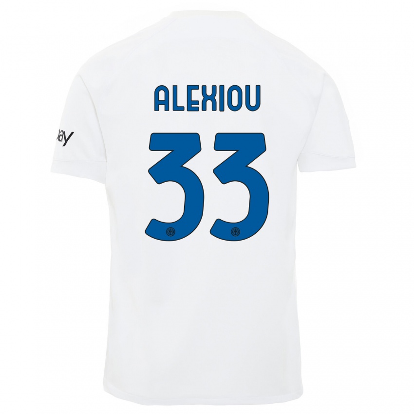 Mujer Camiseta Christos Alexiou #33 Blanco 2ª Equipación 2023/24 La Camisa Chile