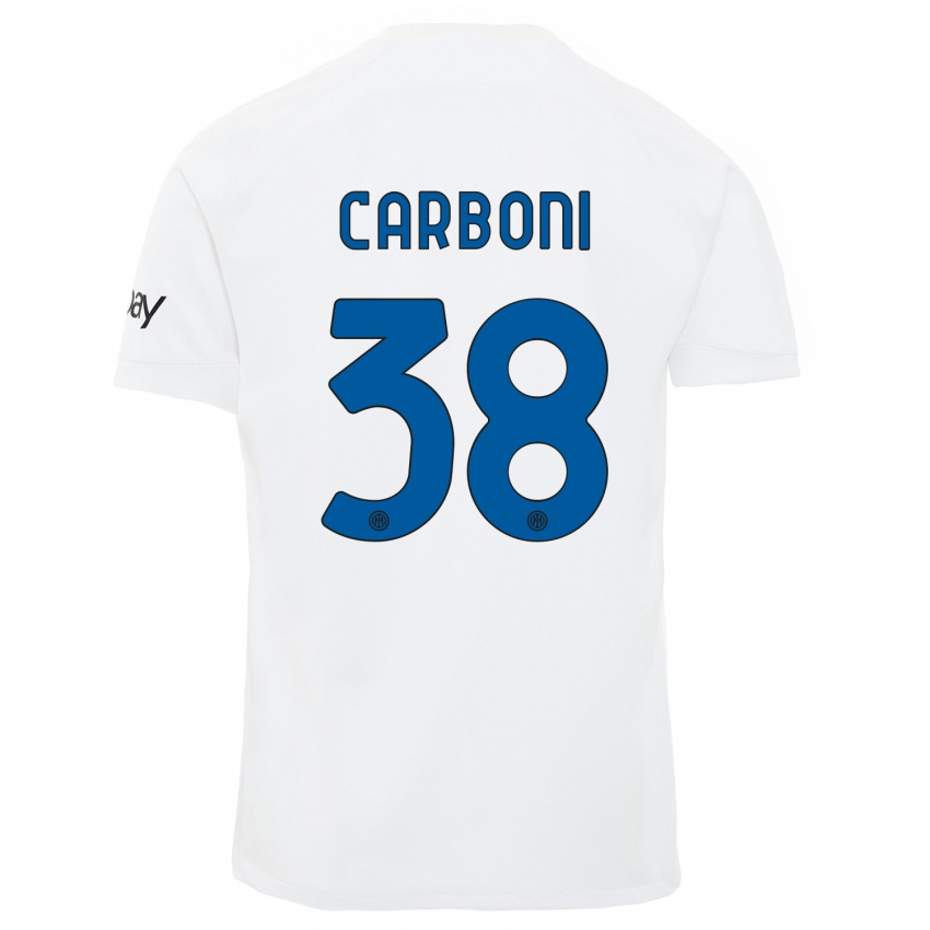 Mujer Camiseta Valentin Carboni #38 Blanco 2ª Equipación 2023/24 La Camisa Chile
