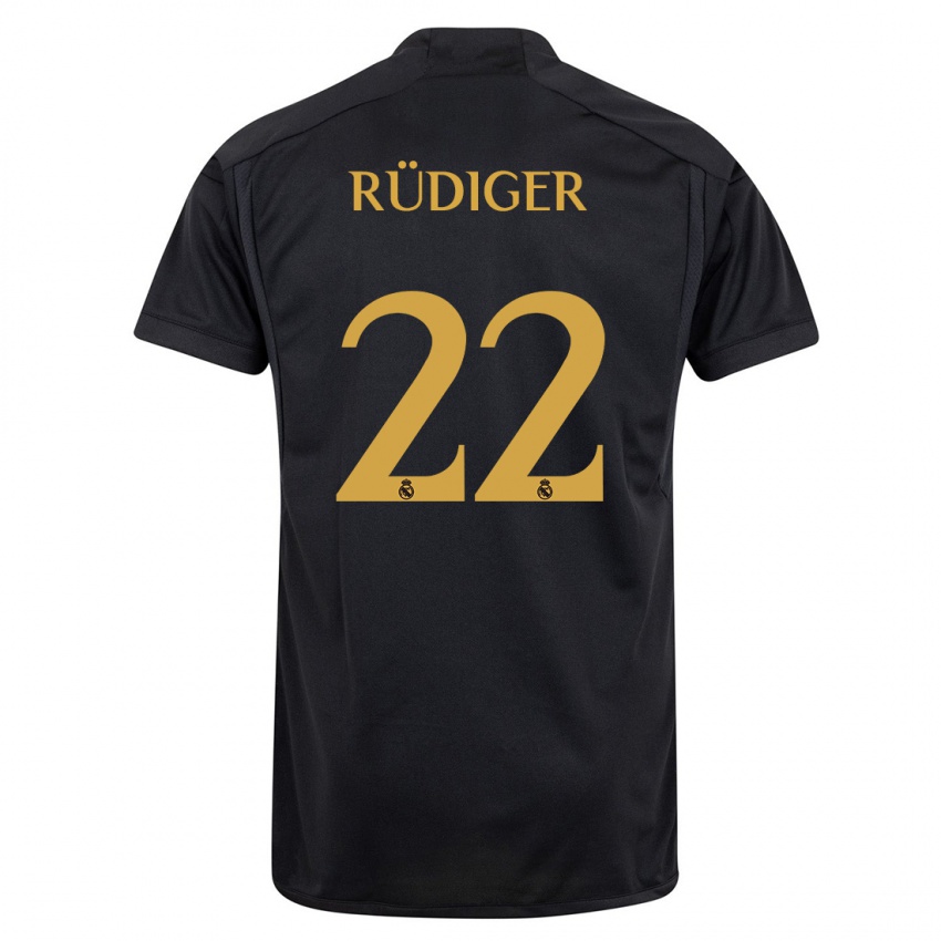 Mujer Camiseta Antonio Rudiger #22 Negro Equipación Tercera 2023/24 La Camisa Chile