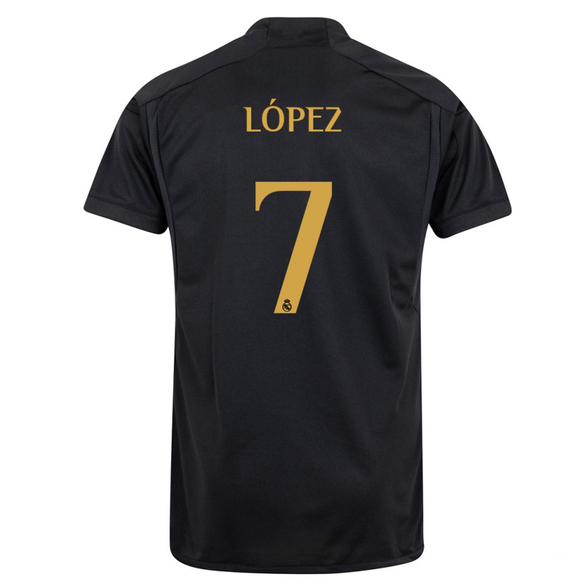 Mujer Camiseta Noel López #7 Negro Equipación Tercera 2023/24 La Camisa Chile