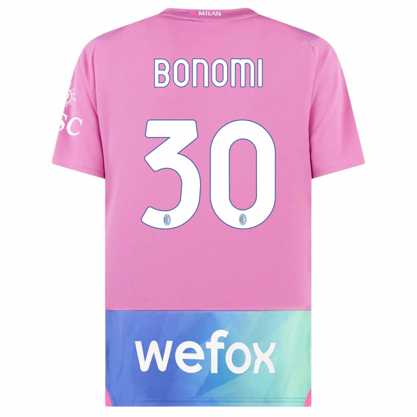 Mujer Camiseta Alessandro Bonomi #30 Rosado Morado Equipación Tercera 2023/24 La Camisa Chile