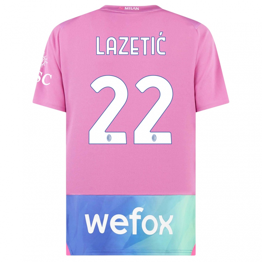 Mujer Camiseta Marko Lazetic #22 Rosado Morado Equipación Tercera 2023/24 La Camisa Chile